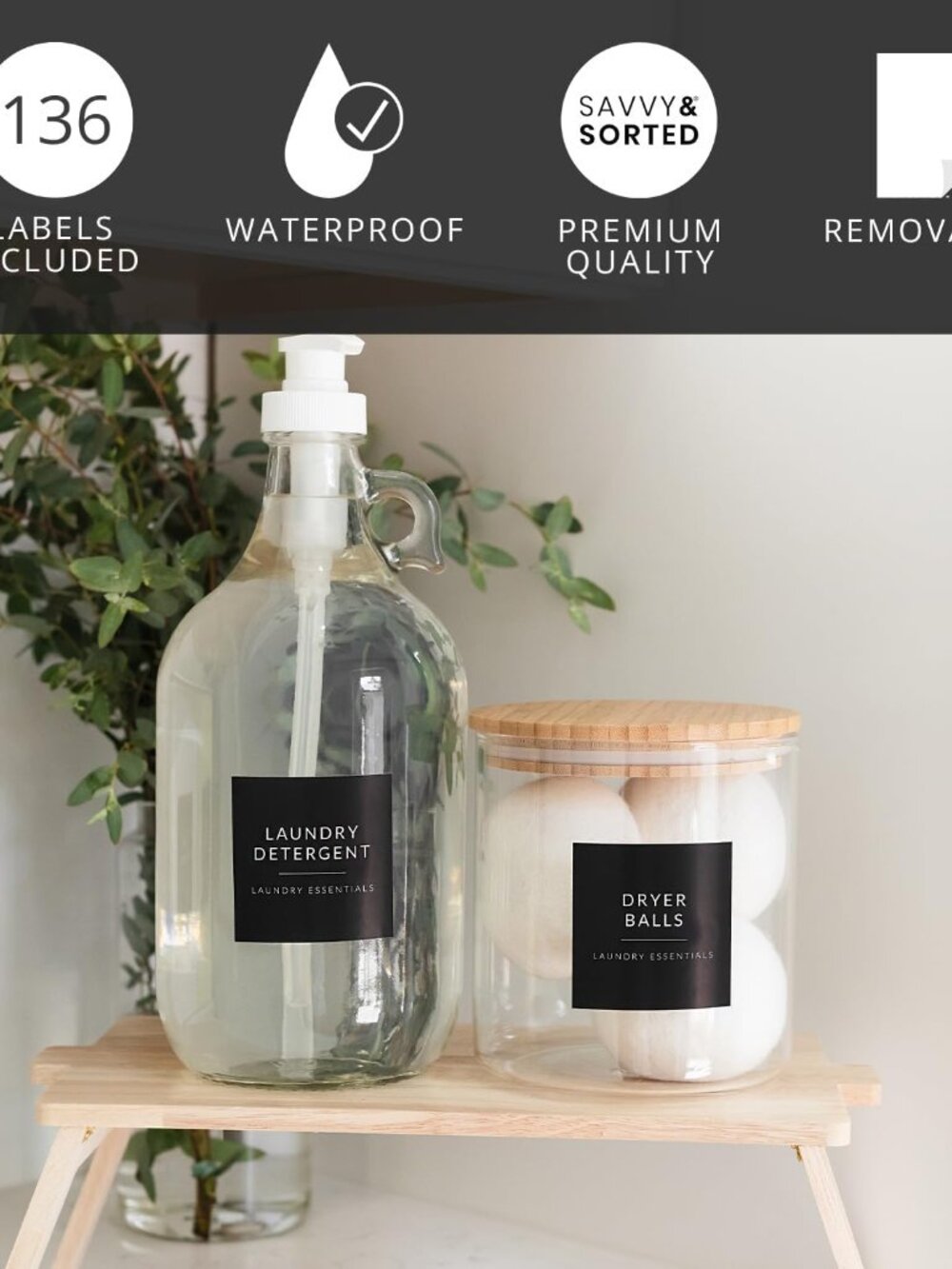 Black Laundry Labels for Jars, 136 Preprinted Home and Laundry Stickers for Stor - Picture 4 of 9